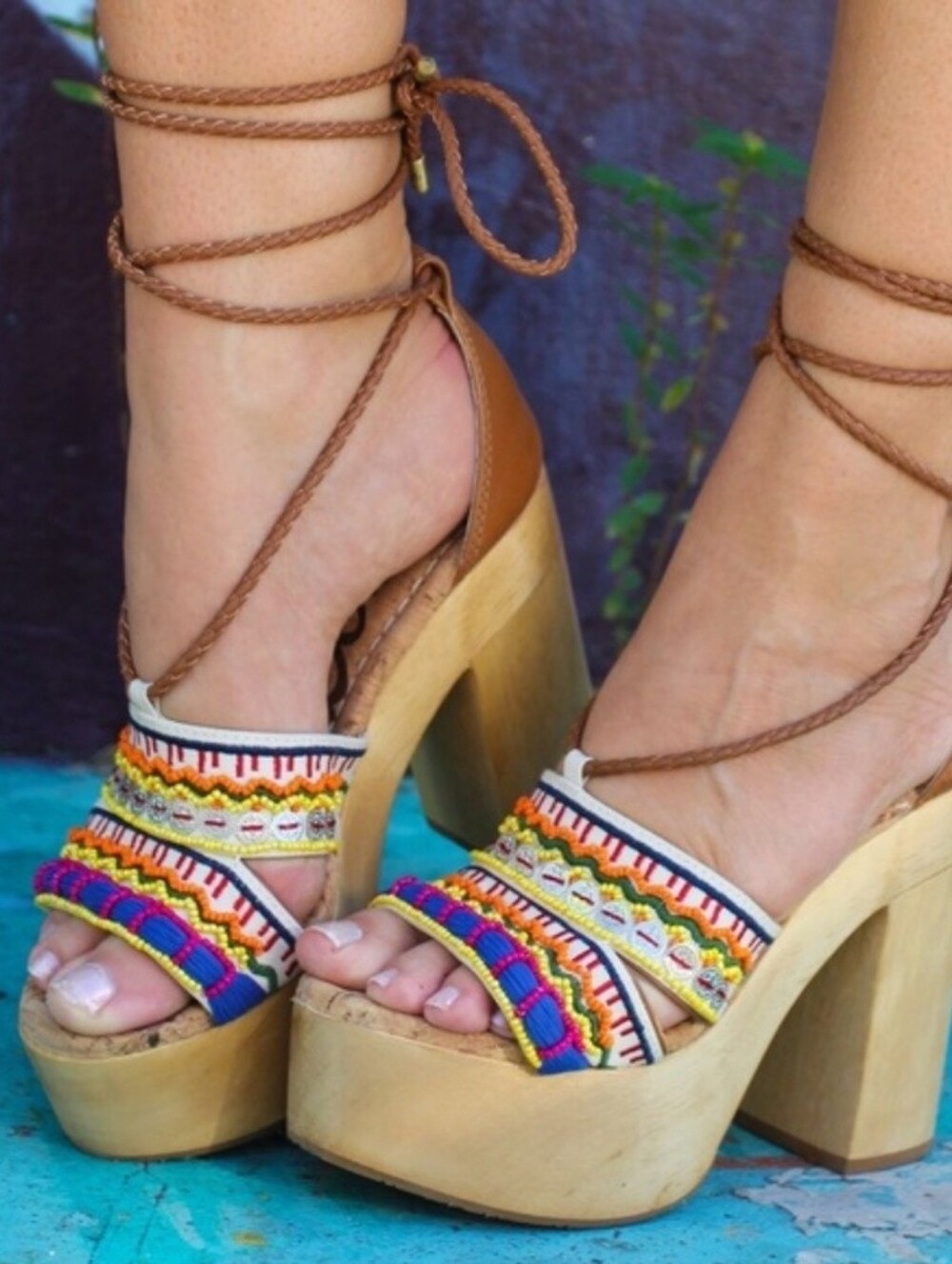 $190 Sam Edelman Gorgeous Leather Lace Up Beaded Platform Mel Sandals
